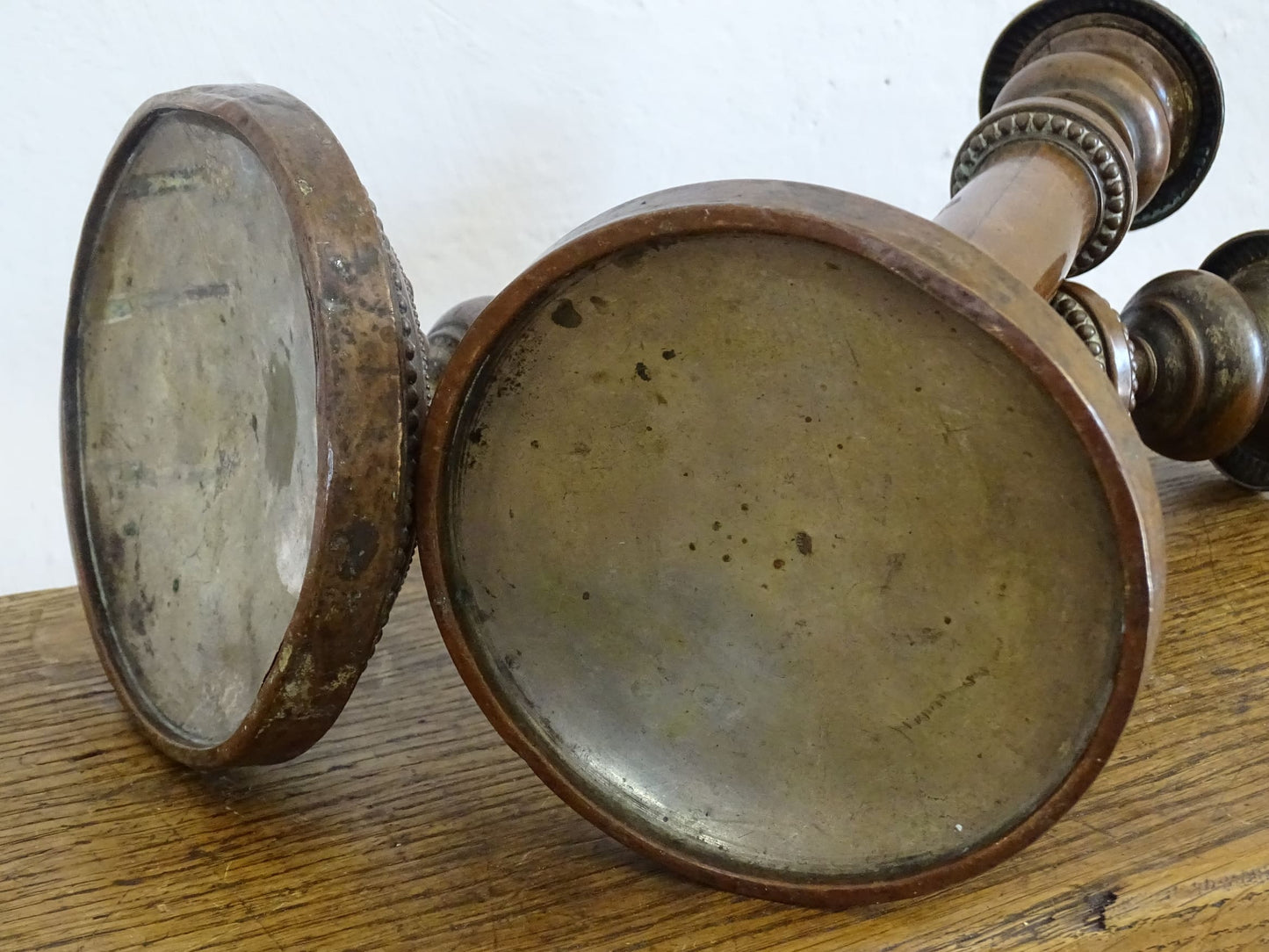 Ornate French antique copper candlesticks or candle holders