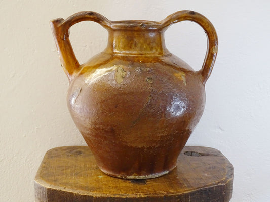 French Antique Pottery Orjol or Jug with Red and Yellow Glaze from Languedoc 