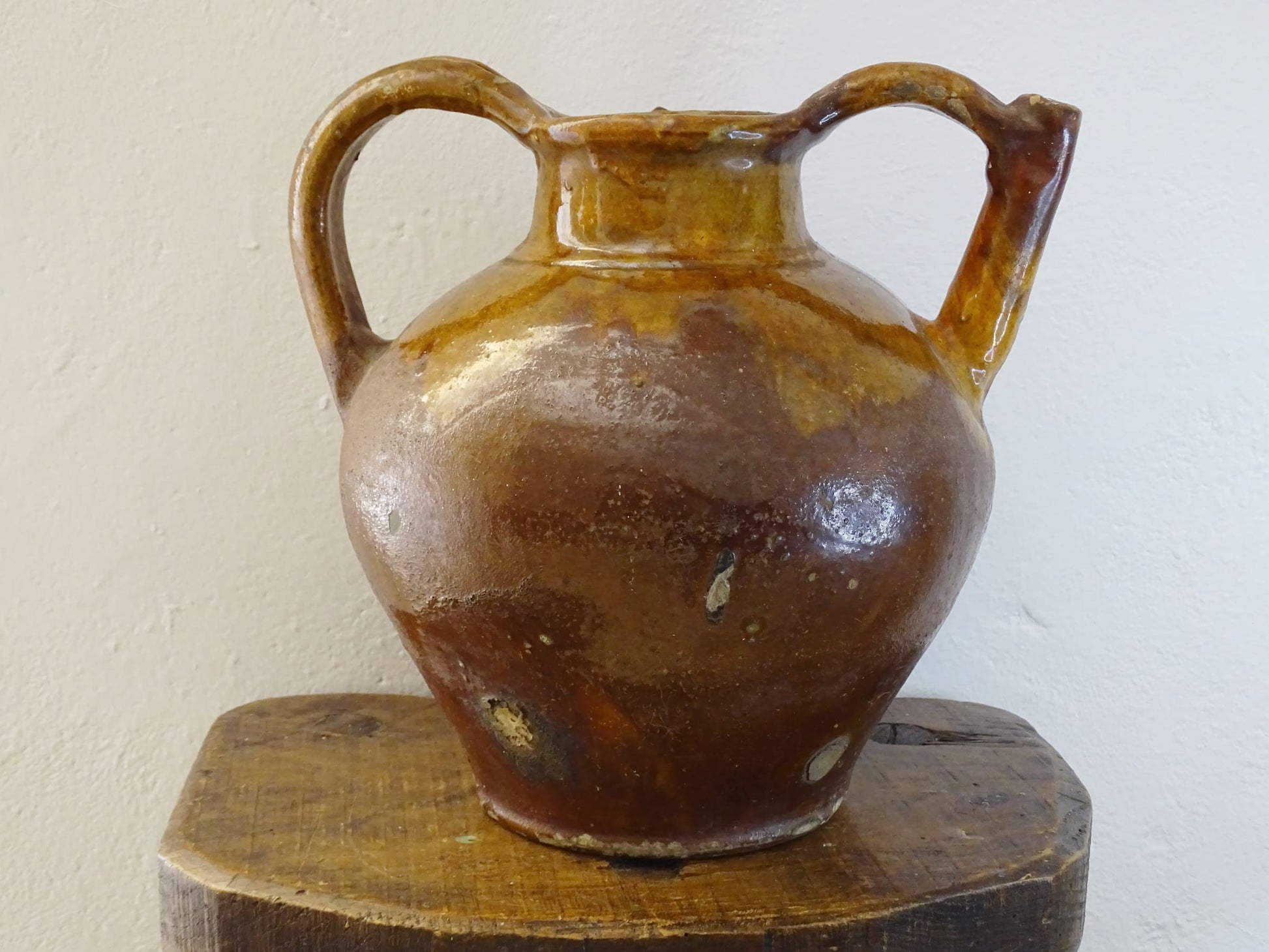 French Antique Pottery Orjol or Jug with Red and Yellow Glaze from Languedoc 