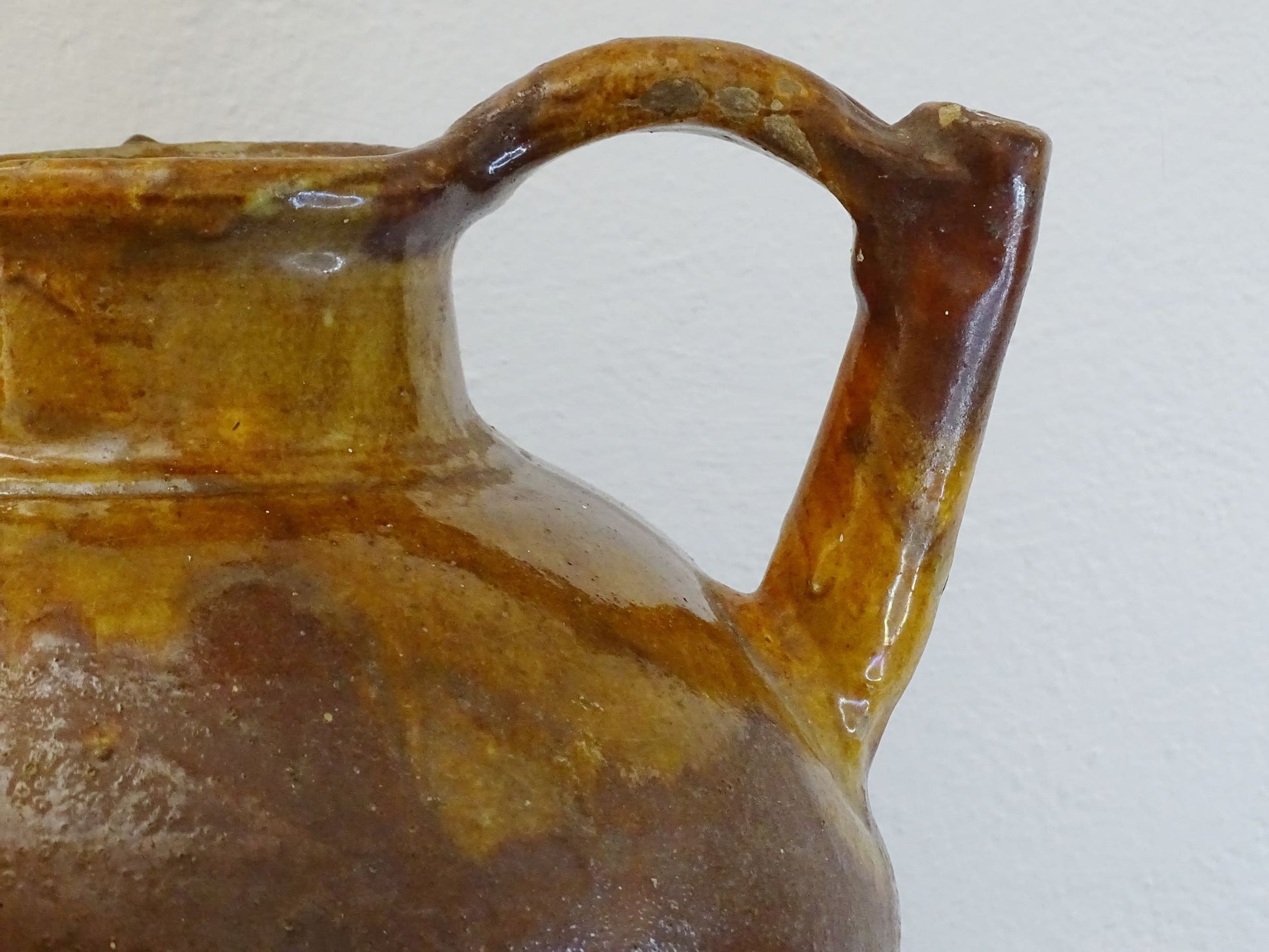 French Antique Pottery Orjol or Jug with Red and Yellow Glaze from Languedoc 