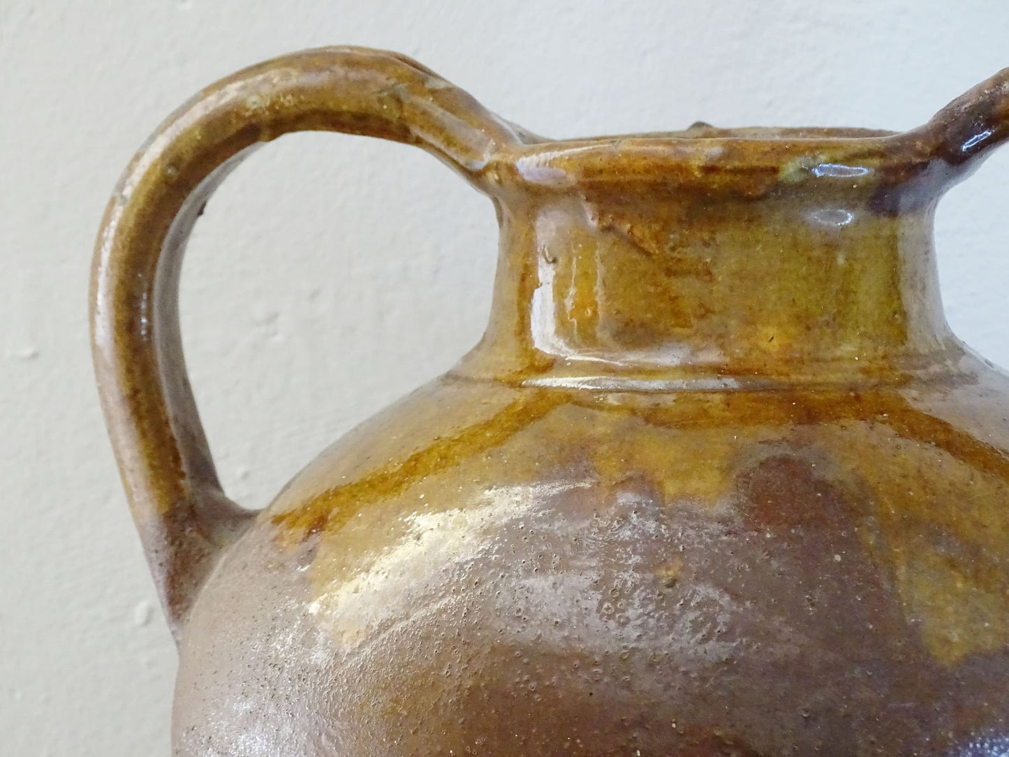 French Antique Pottery Orjol or Jug with Red and Yellow Glaze from Languedoc 