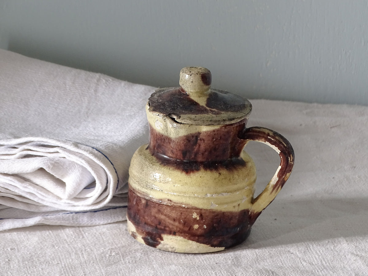 French antique pottery jug with lid from Dieulefit