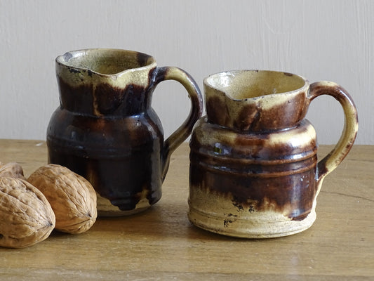 Pair of French antique pottery pitchers from Dieulefit