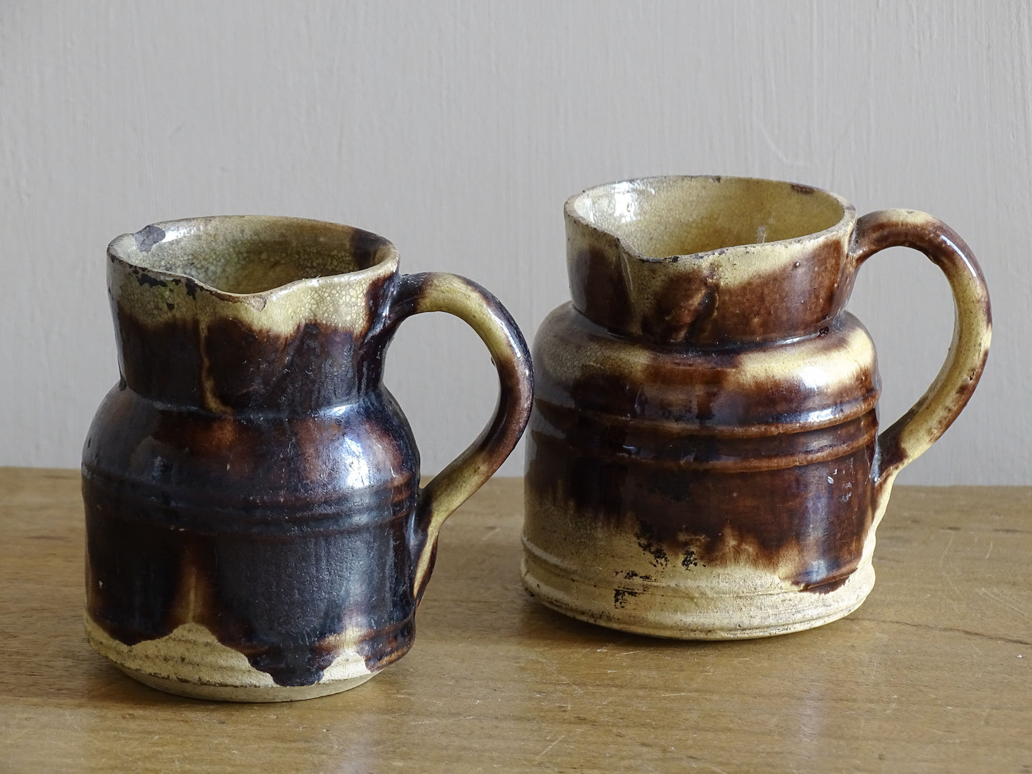 Pair of French antique pottery pitchers from Dieulefit
