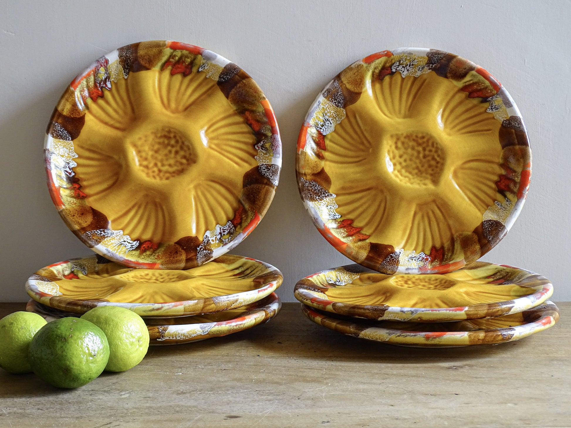 French vintage Vallauris plate with yellow glaze. 