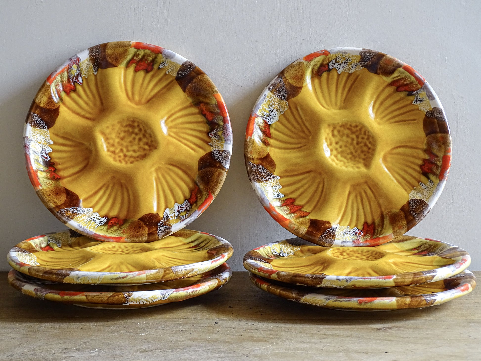 French vintage Vallauris plate with yellow glaze. 