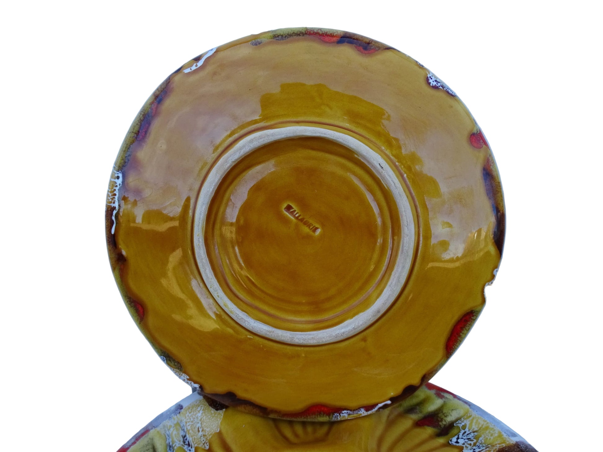 French vintage Vallauris plate with yellow glaze. 