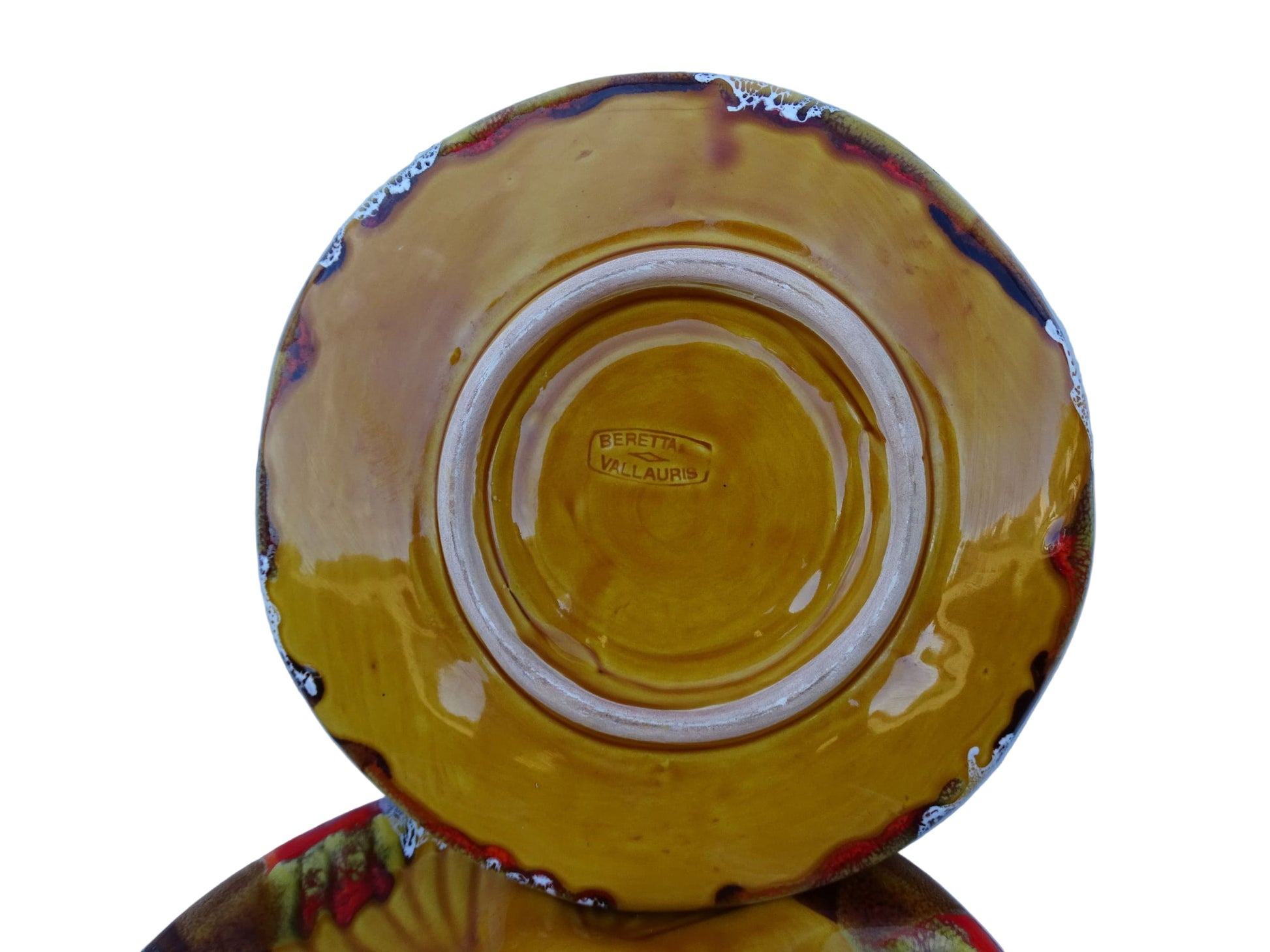 French vintage Vallauris plate with yellow glaze. 