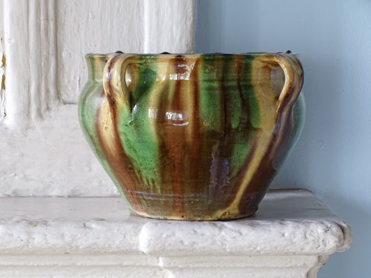 French antique ceramic planter with striped glaze from Castelnaudary
