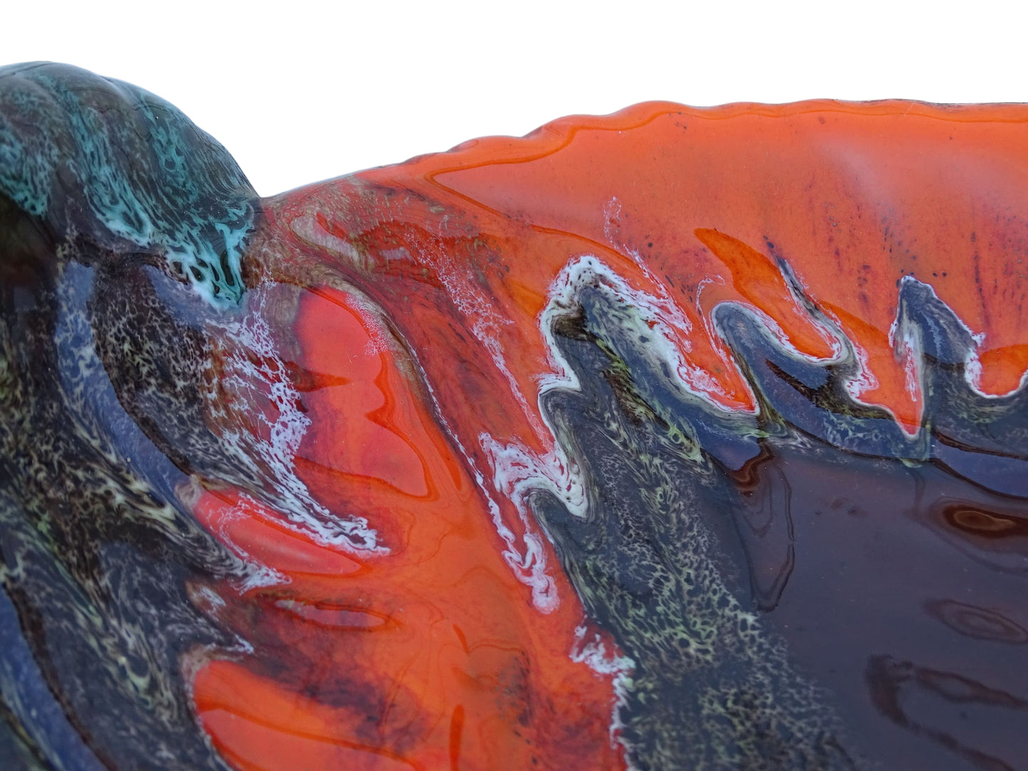 French vintage Vallauris ceramic conch bowl. Orange glazed pottery shell dish. 