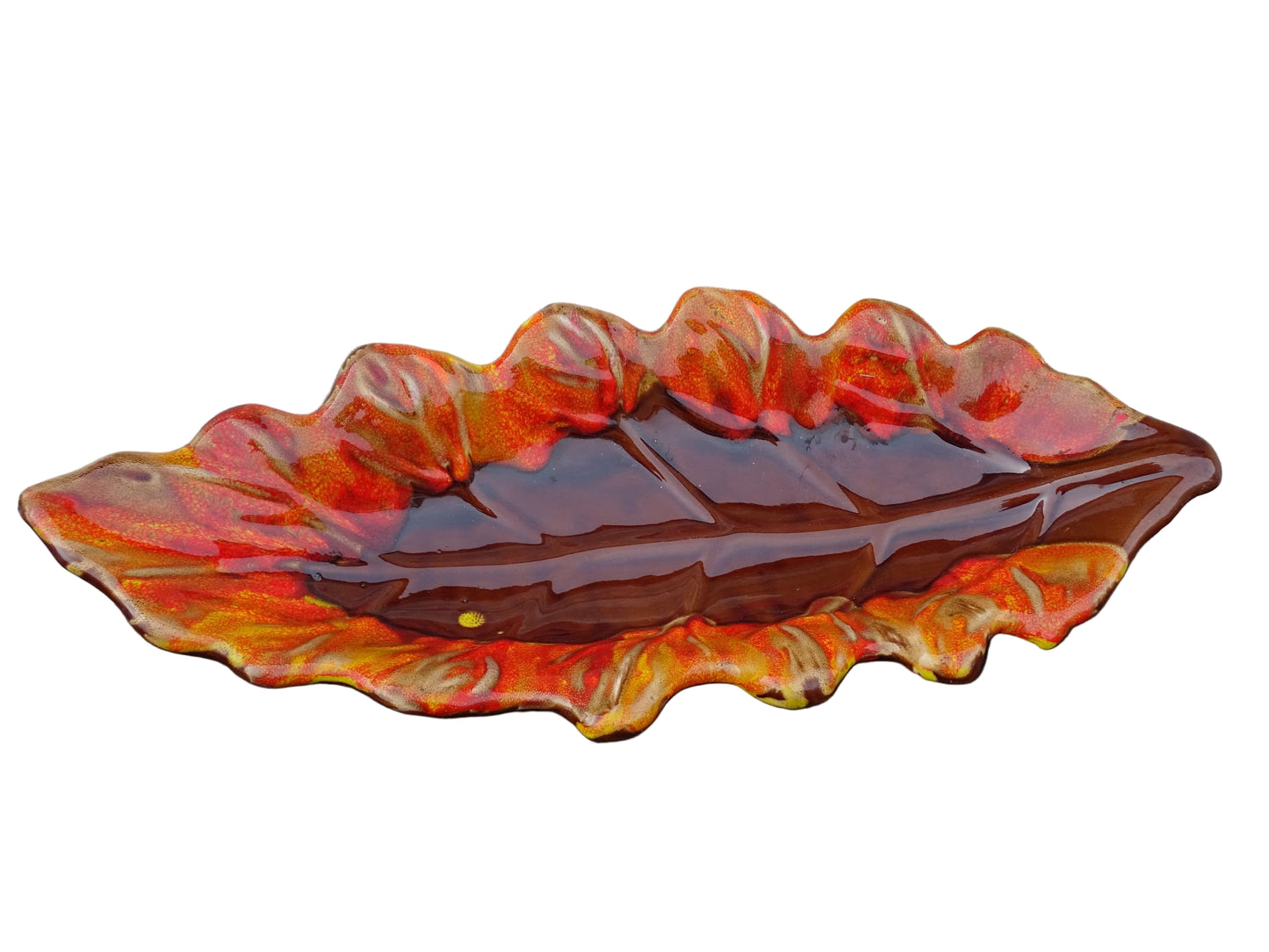 Large French Vintage Vallauris Pottery Bowl in the Shape of a Leaf 20.9"