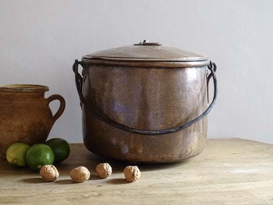 French Antique Copper Cauldron with Lid 18th Century 12.2"