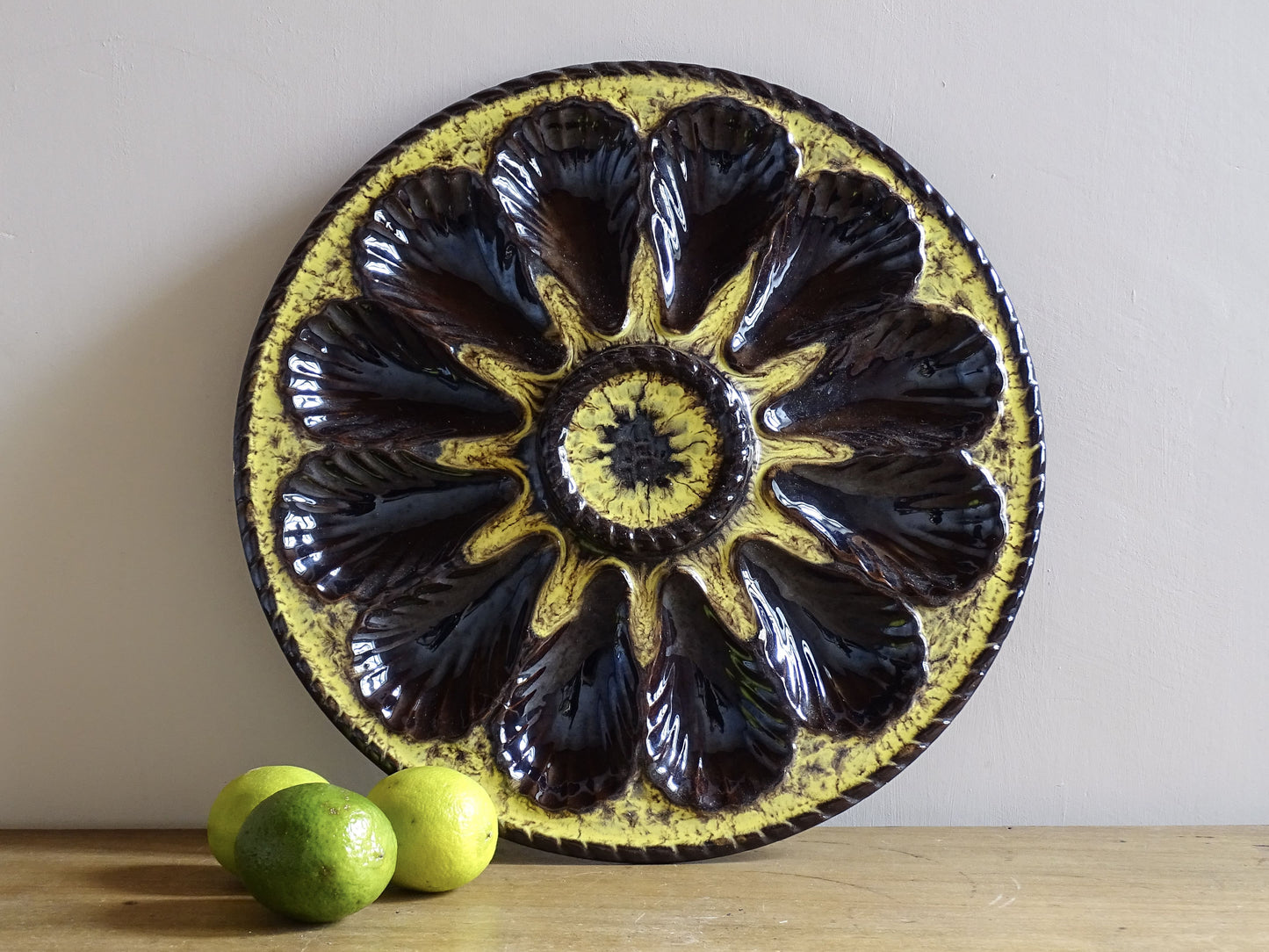 Large French Vintage Vallauris Pottery Oyster Plate by Marius Giuge 14.6"