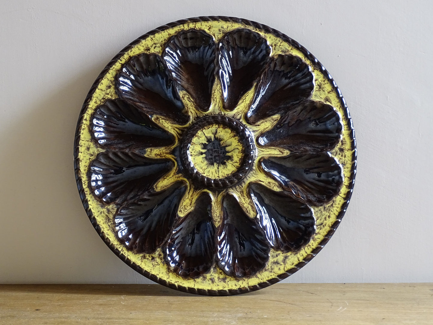 Large French Vintage Vallauris Pottery Oyster Plate by Marius Giuge 14.6"