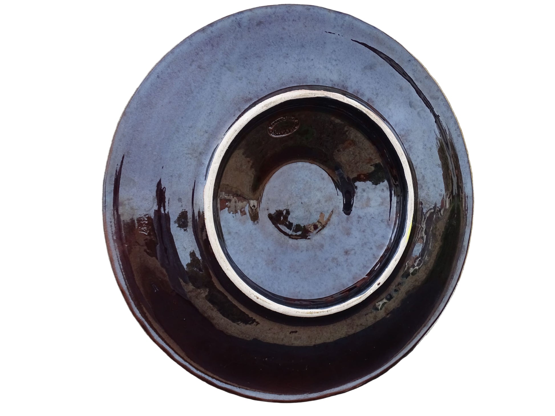 Large French vintage Vallauris ceramic oyster plate by Maruis Giuge. Serving platter with space for twelve oysters. It has a yellow and brown glaze.