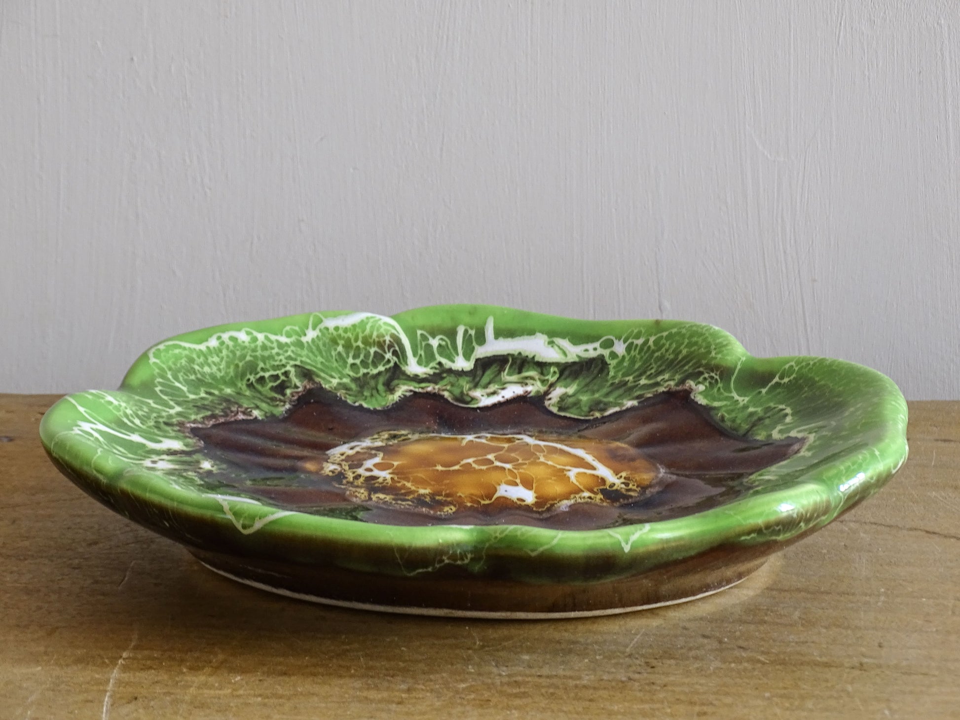 French vintage Vallauris ceramic dish with green glaze