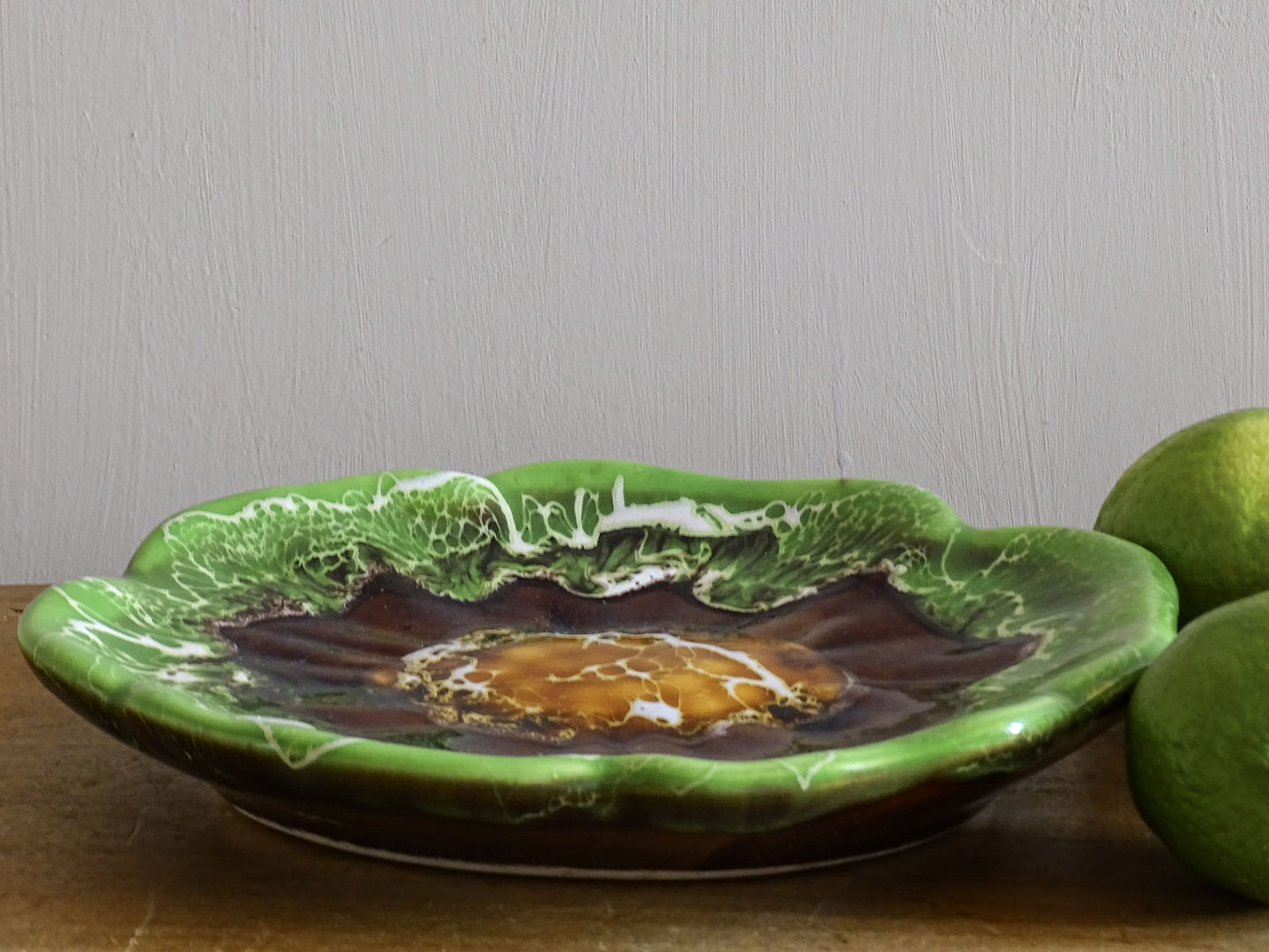 French vintage Vallauris ceramic dish with green glaze