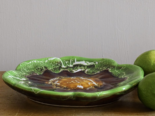 French vintage Vallauris ceramic dish with green glaze