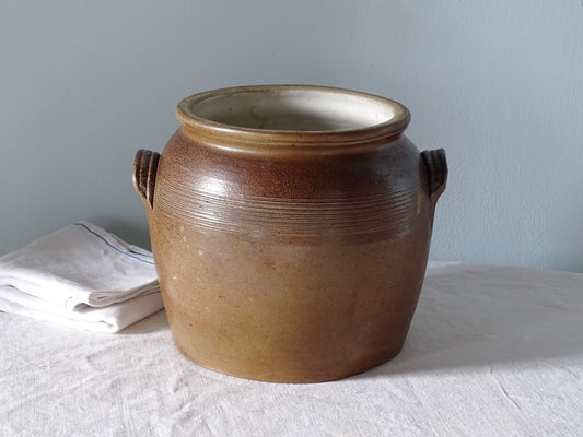 French antique stoneware pot with brown glaze