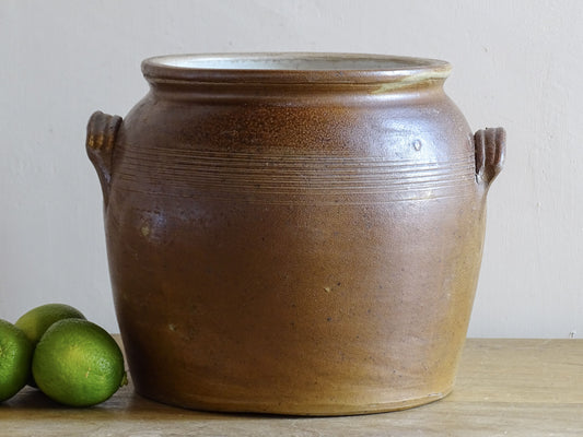 French antique stoneware pot with a brown glaze