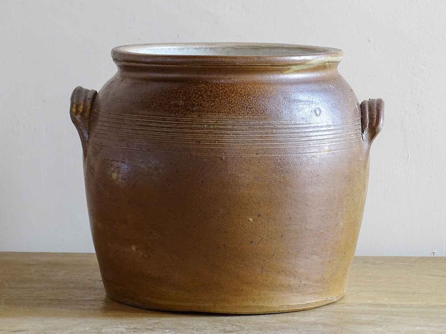 French antique stoneware jar with a brown glaze