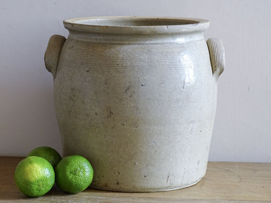French antique stoneware pot with a pale glaze