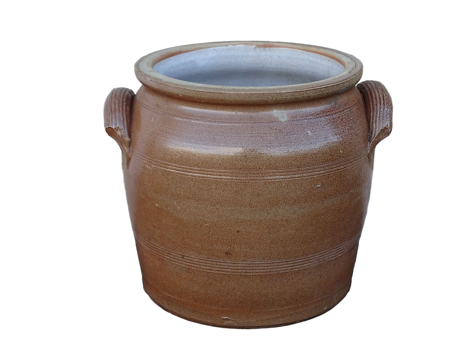 French antique pottery confit pot with brown glaze.