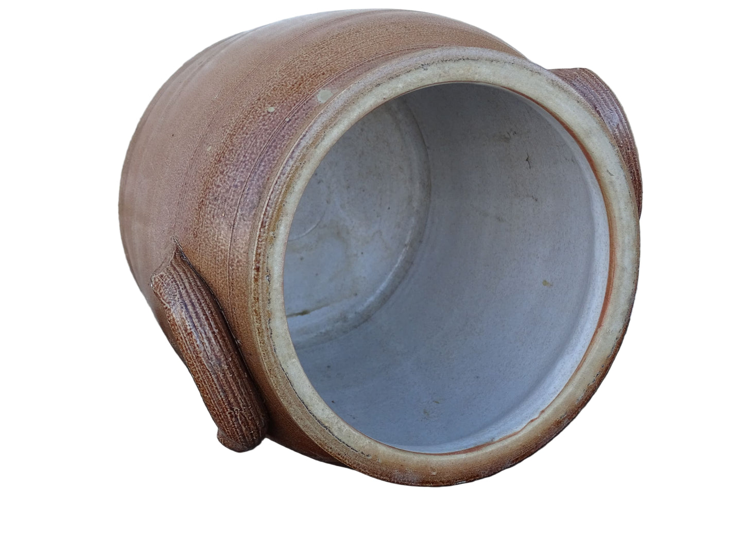 French antique pottery confit pot with brown glaze.