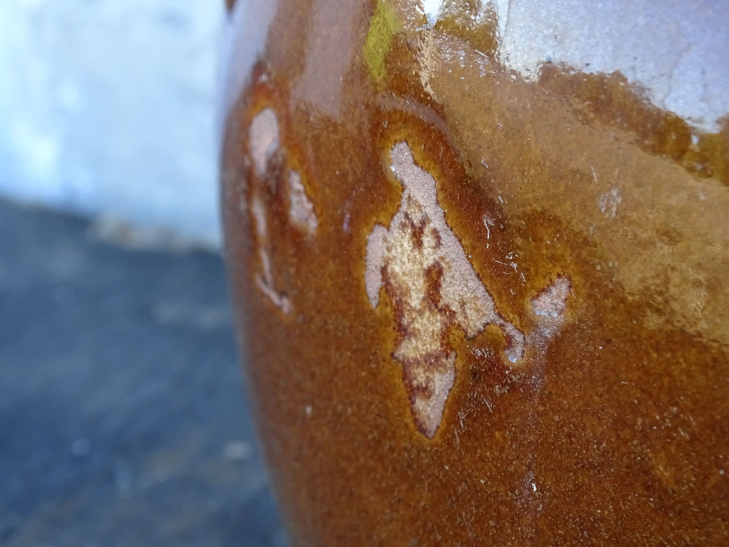 French Antique Stoneware Preserving Jar with Brown Glaze 7.9"