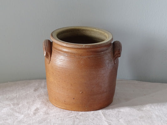 French stoneware confit pot with a brown salt glaze