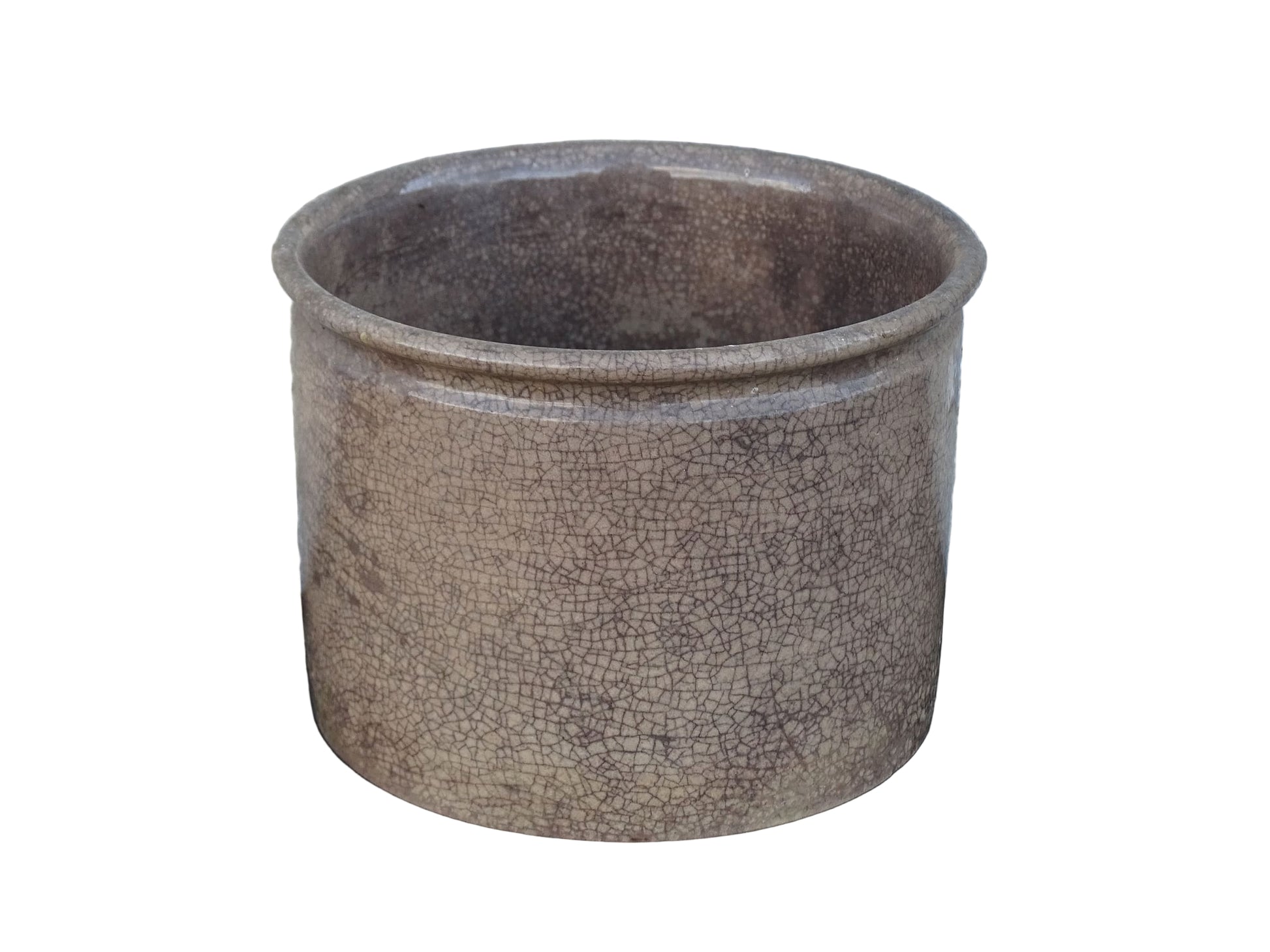 French antique Vallauris ceramic confiture pot. Timeworn pottery jam pot with patina.