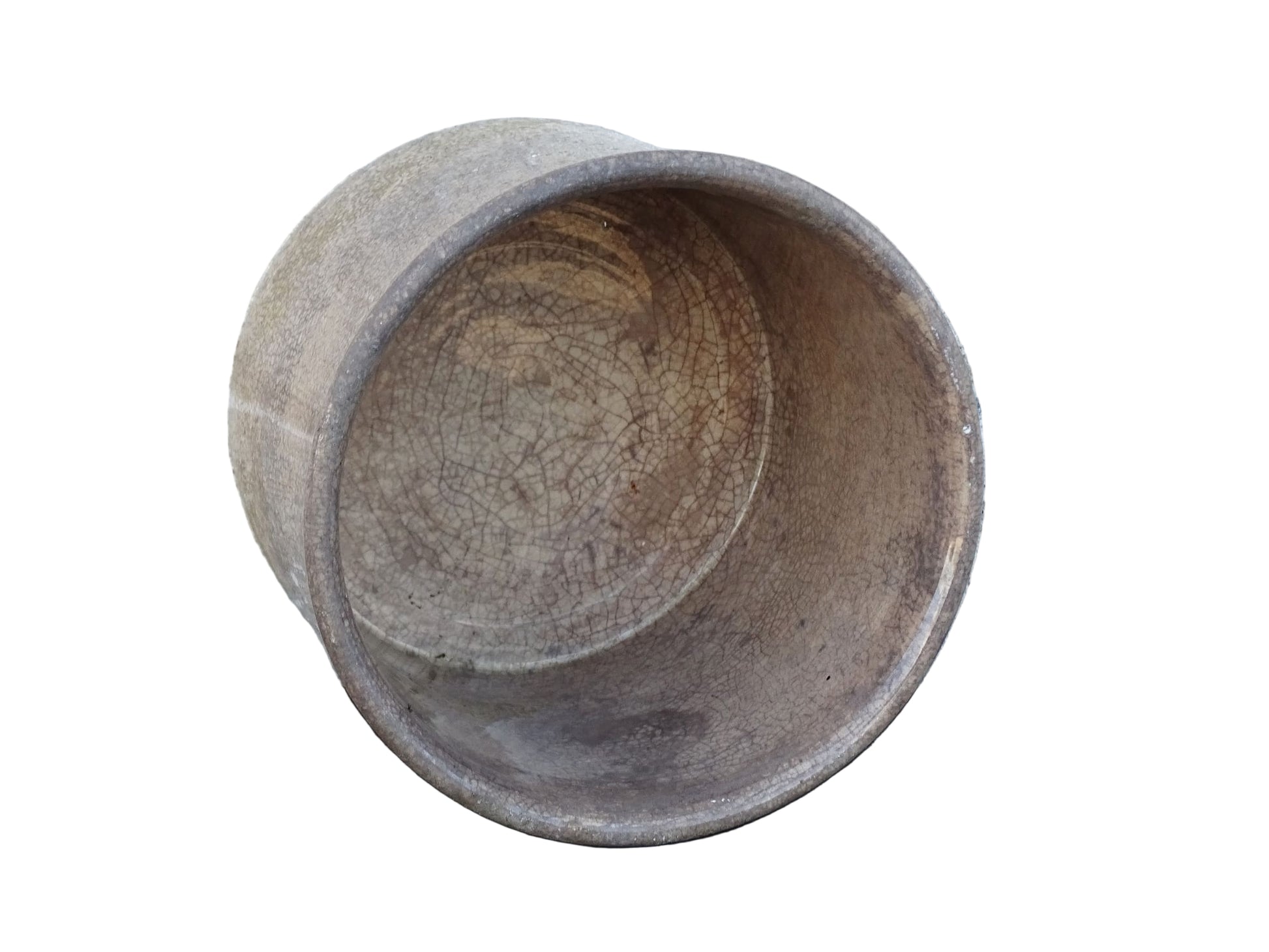 French antique Vallauris ceramic confiture pot. Timeworn pottery jam pot with patina.