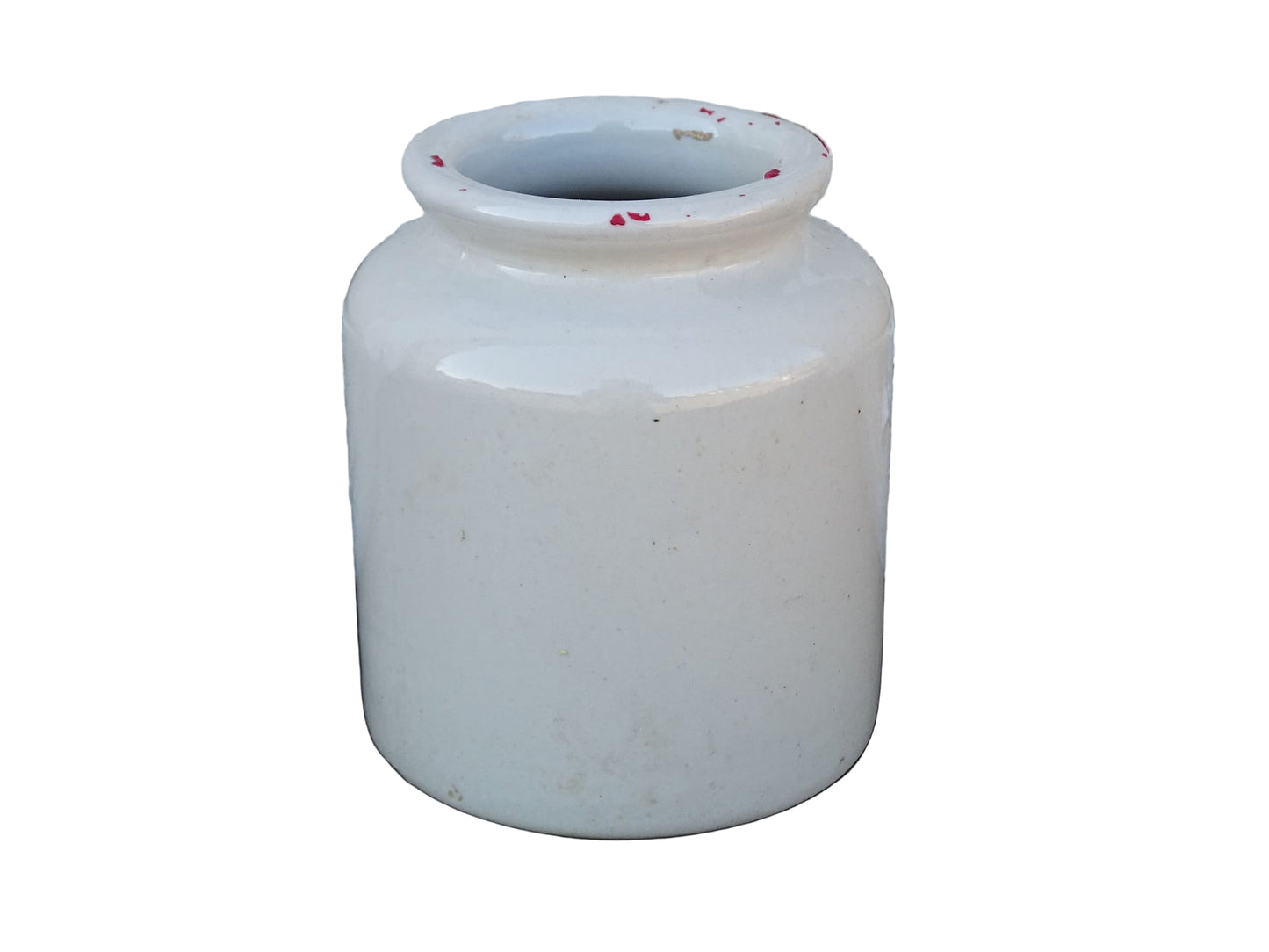 Small French vintage ceramic jar or stoneware mustard pot with a pale cream glaze.