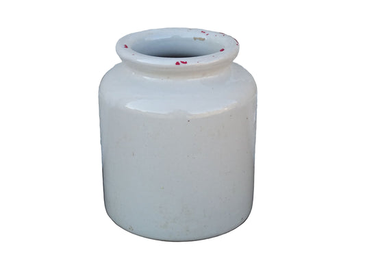 Small French vintage ceramic jar or stoneware mustard pot with a pale cream glaze.