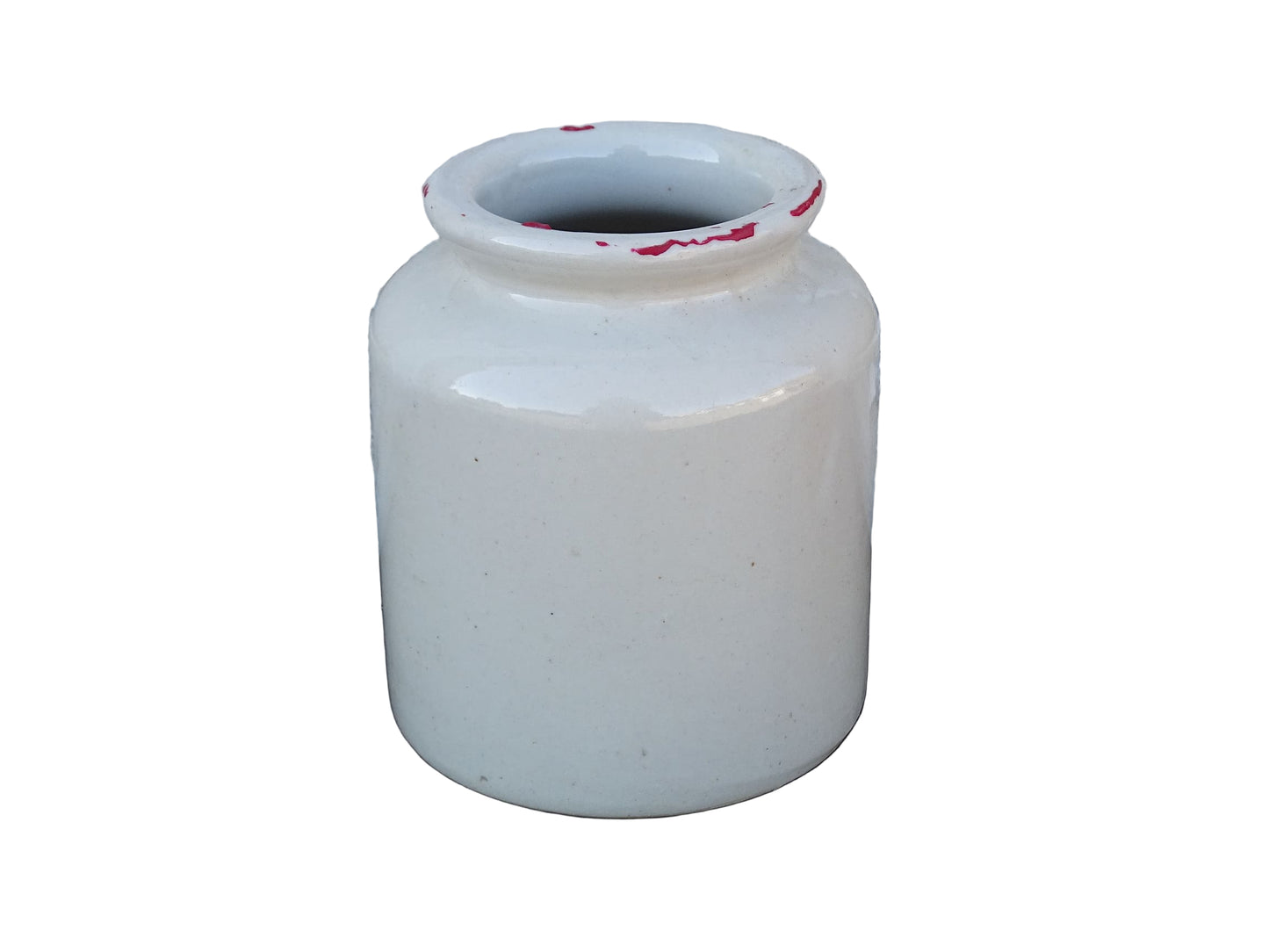 Small French vintage ceramic jar or stoneware mustard pot with a pale cream glaze.