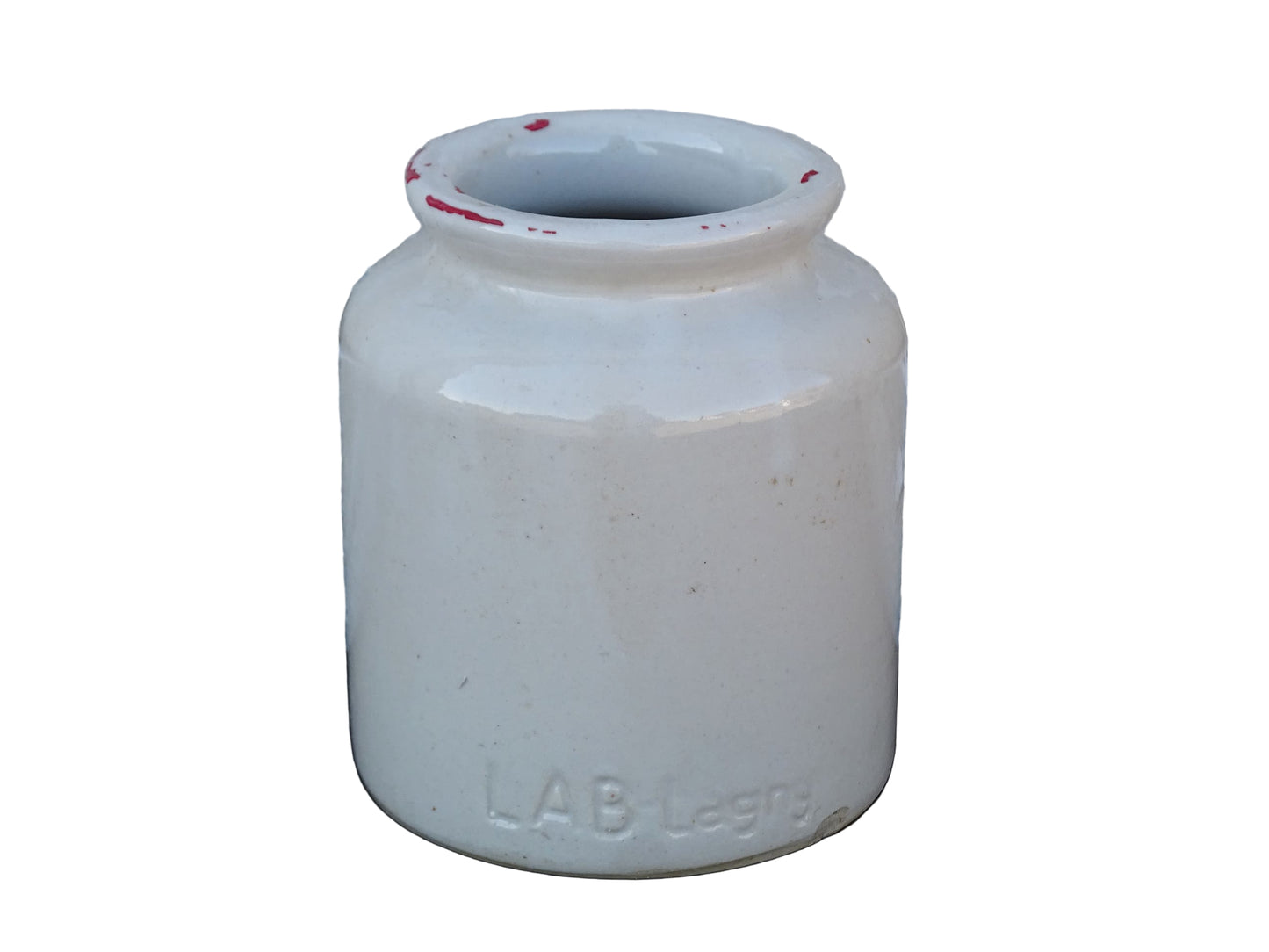 Small French vintage ceramic jar or stoneware mustard pot with a pale cream glaze.