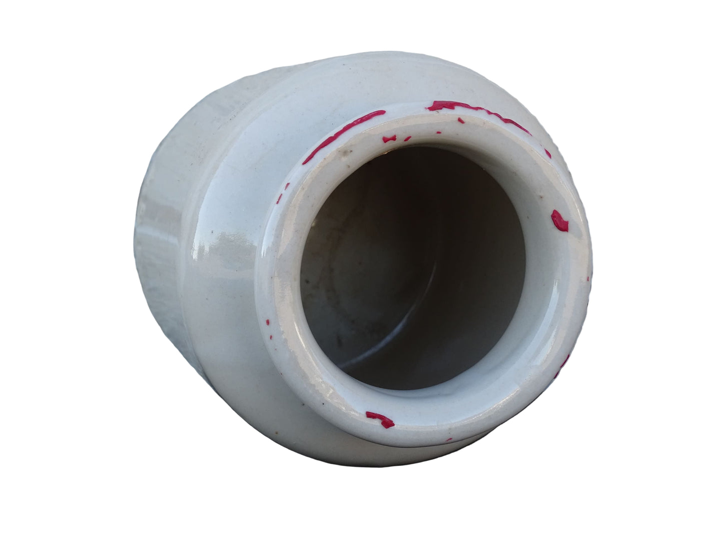 Small French vintage ceramic jar or stoneware mustard pot with a pale cream glaze.