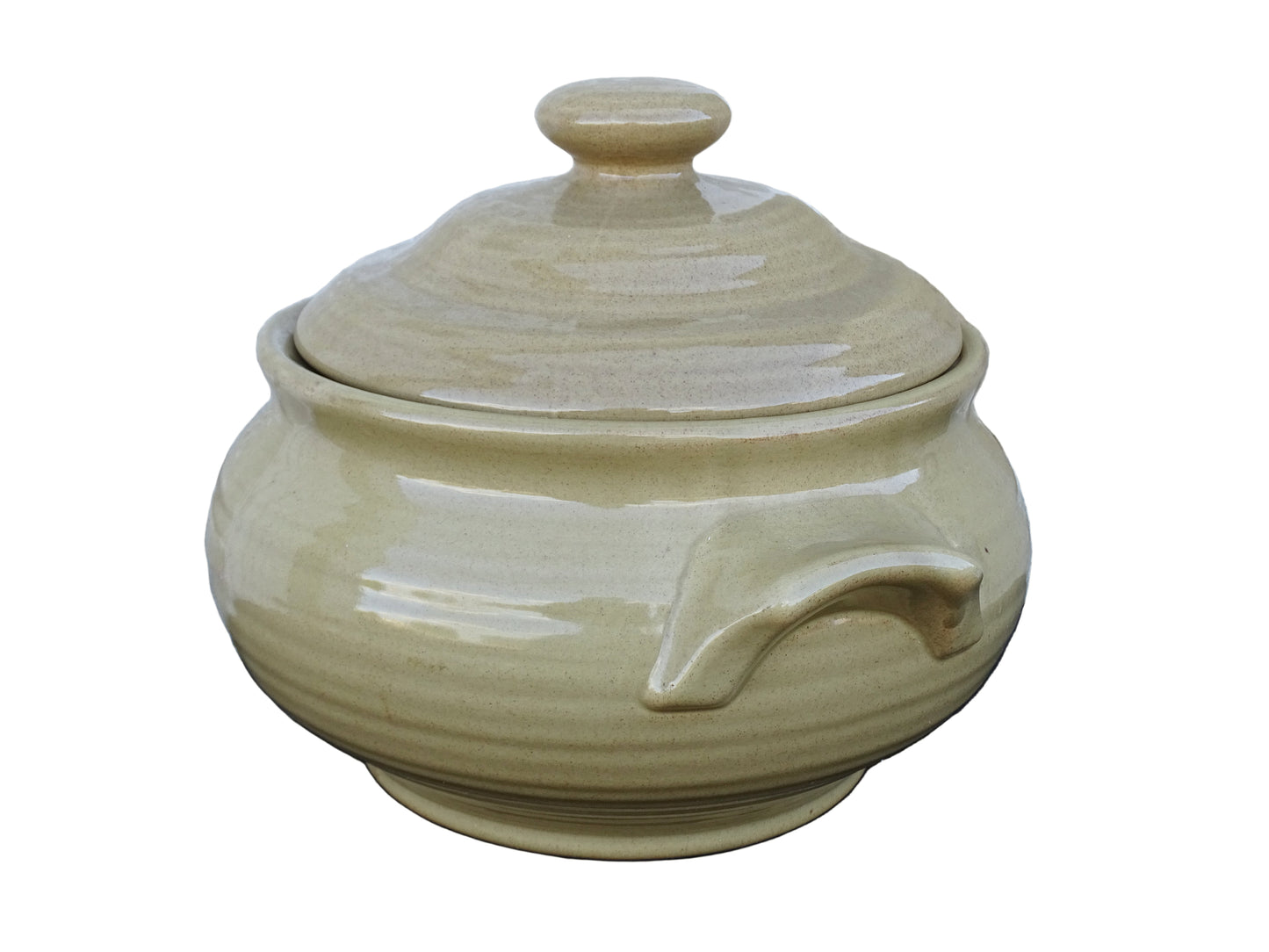 Vintage French pottery tureen with pale yellow glaze. 