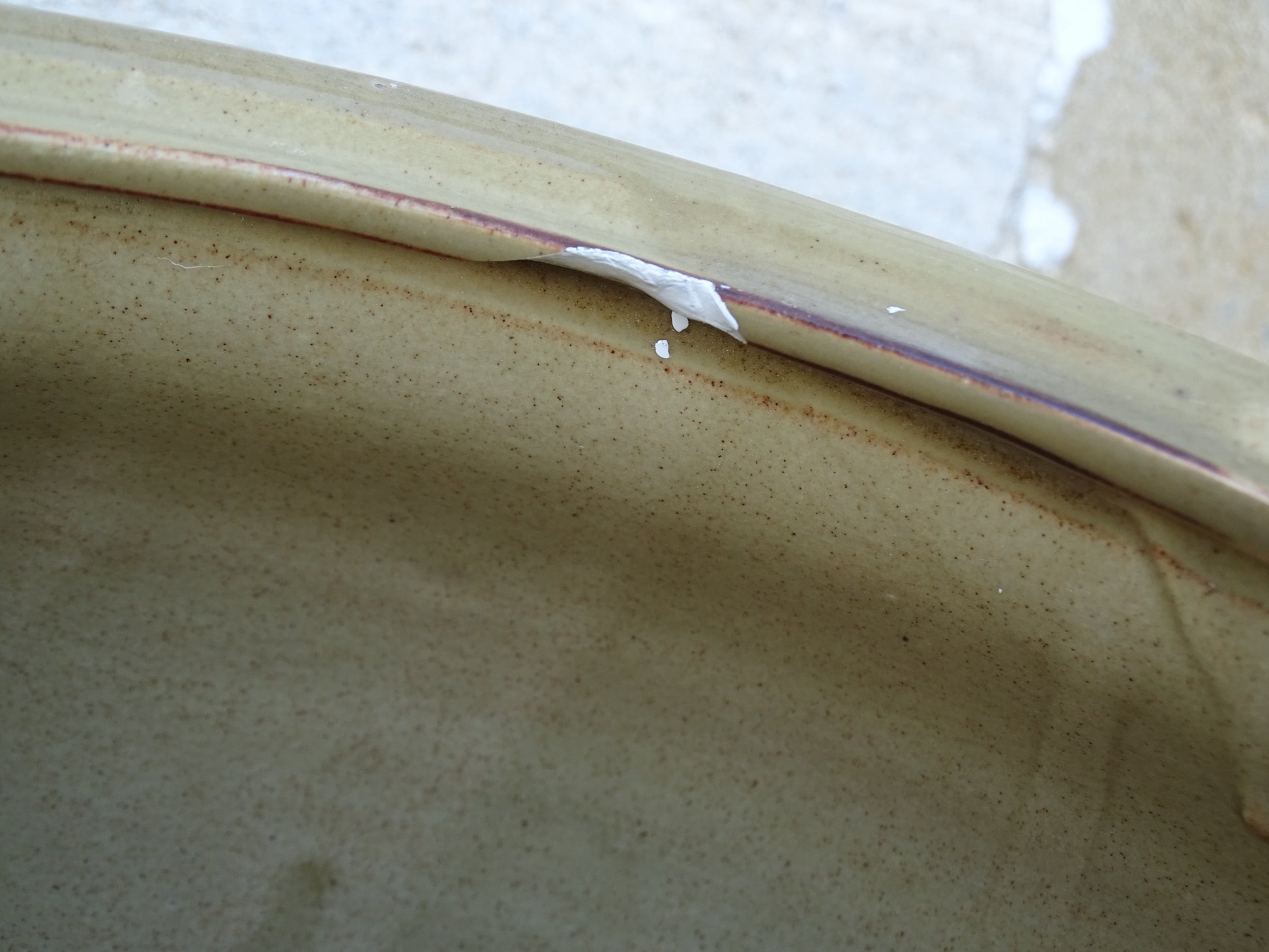 Vintage French pottery tureen with pale yellow glaze. 