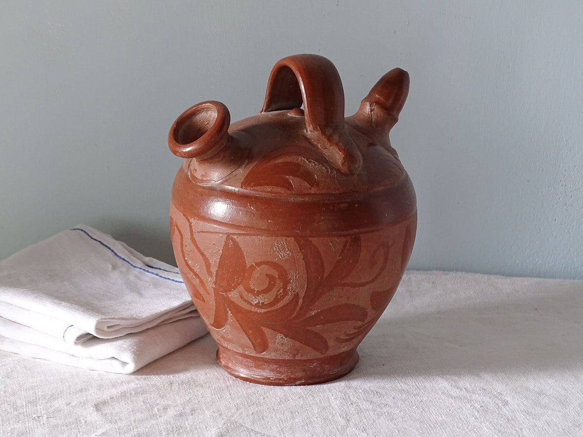 French vintage ceramic cruche or gargoulette in red 
