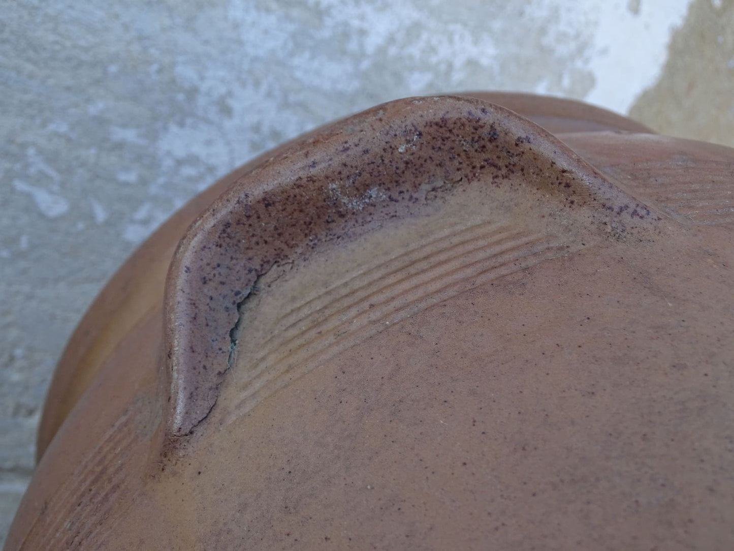 Large French Antique Pottery Confit Pot with Brown Salt Glaze 12.2"