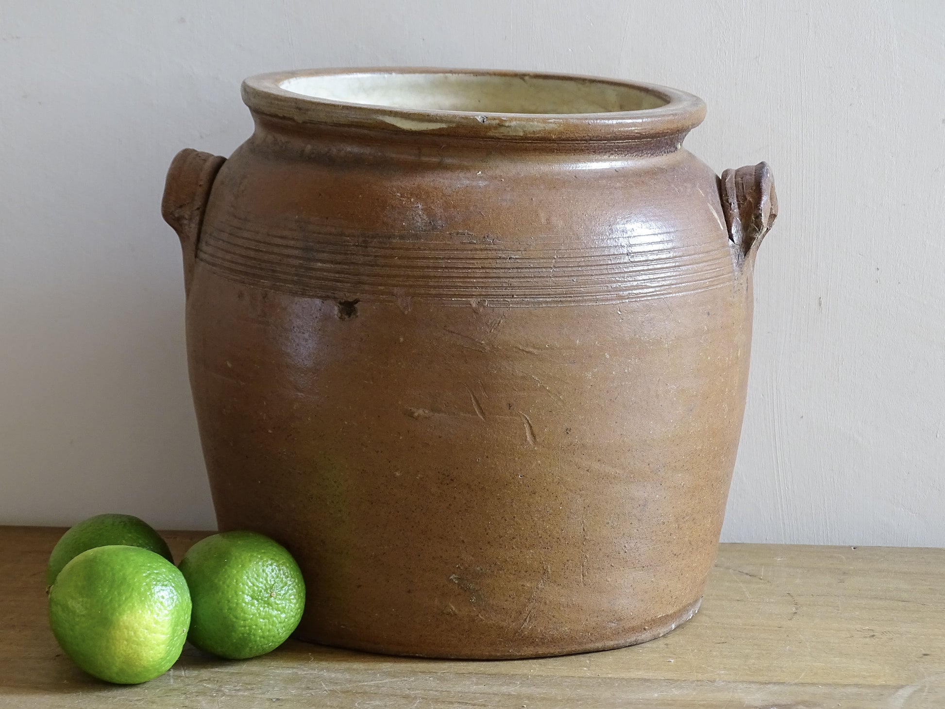 French antique stoneware jar with a brown glaze