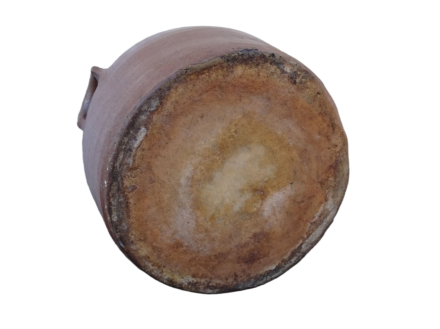 French antique pottery confit jar with a brown glaze. 20th century salt glazed stoneware cache pot. 