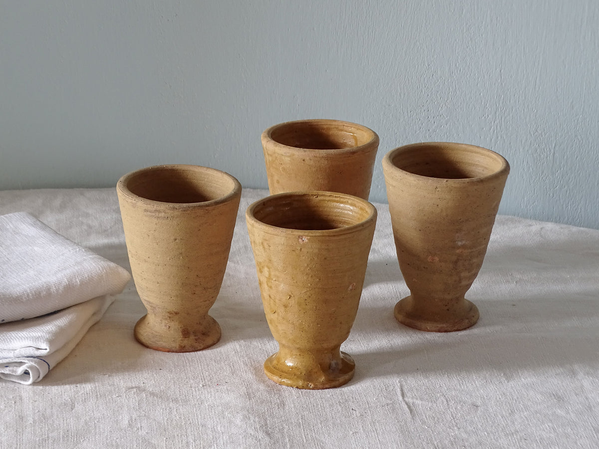 French vintage earthenware drinking goblets