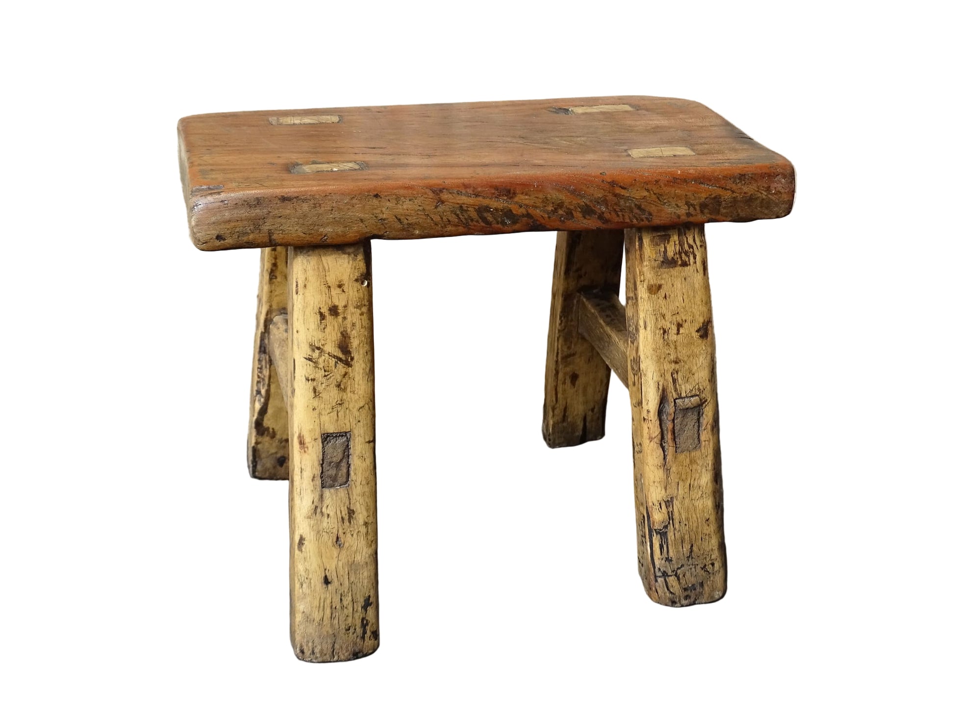 Small French antique wooden stool with patina