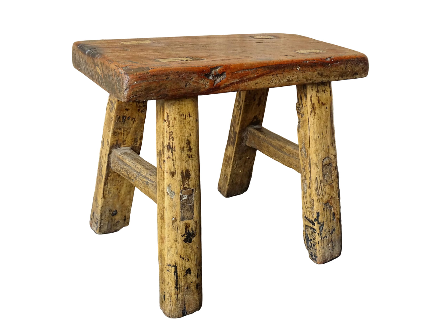 Small French antique wooden stool with patina