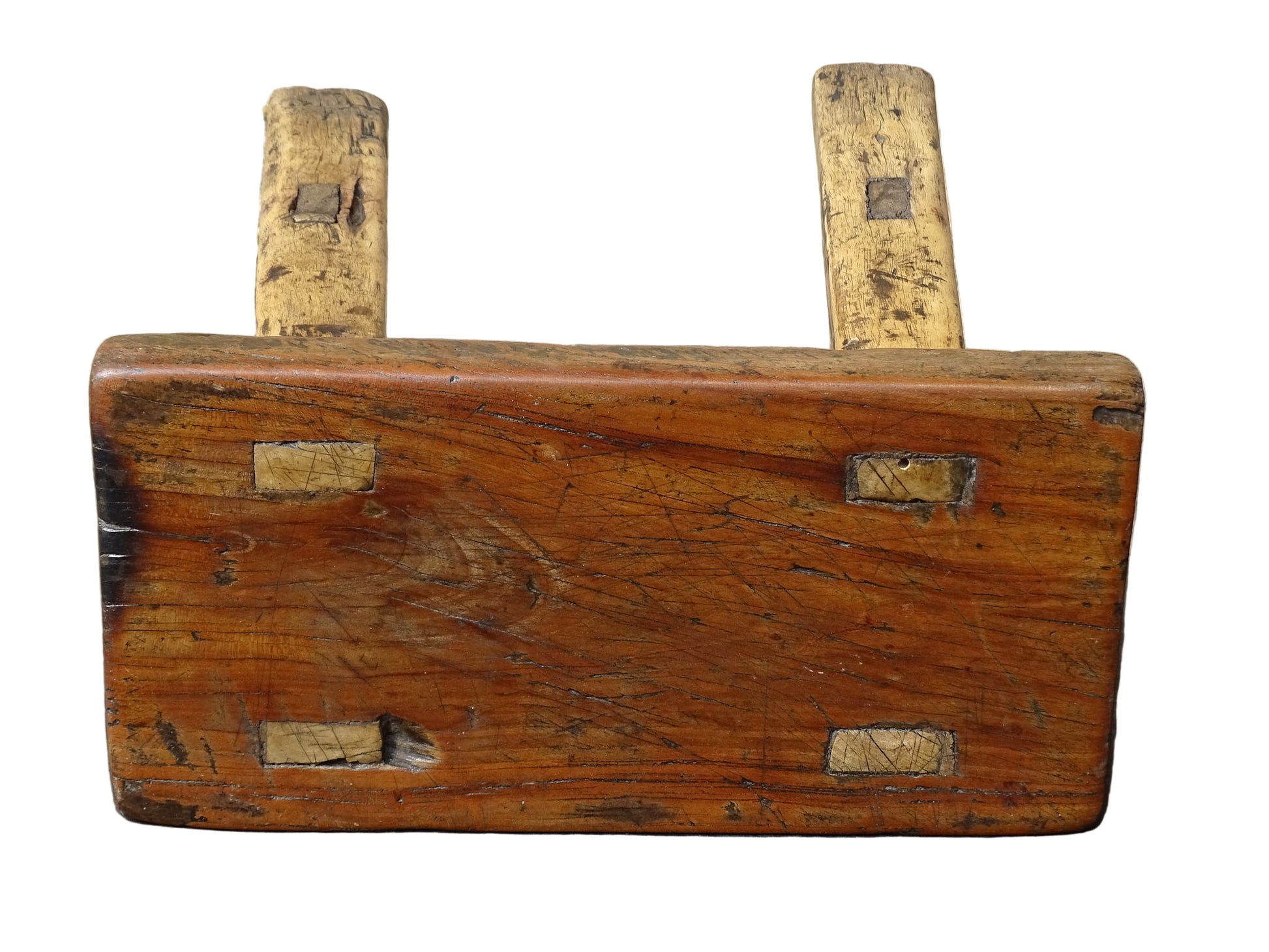 Small French antique wooden stool with patina