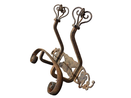 French vintage wrought iron coat hooks with crown finials. Hand forged iron porte manteau.