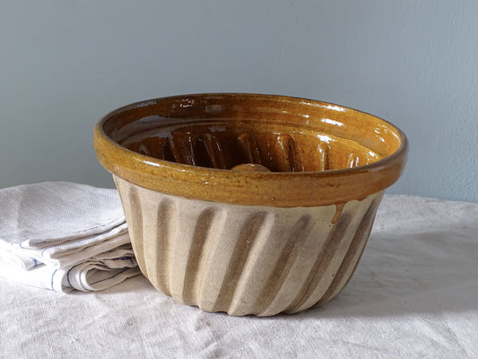 French vintage ceramic mould with yellow glazed interior
