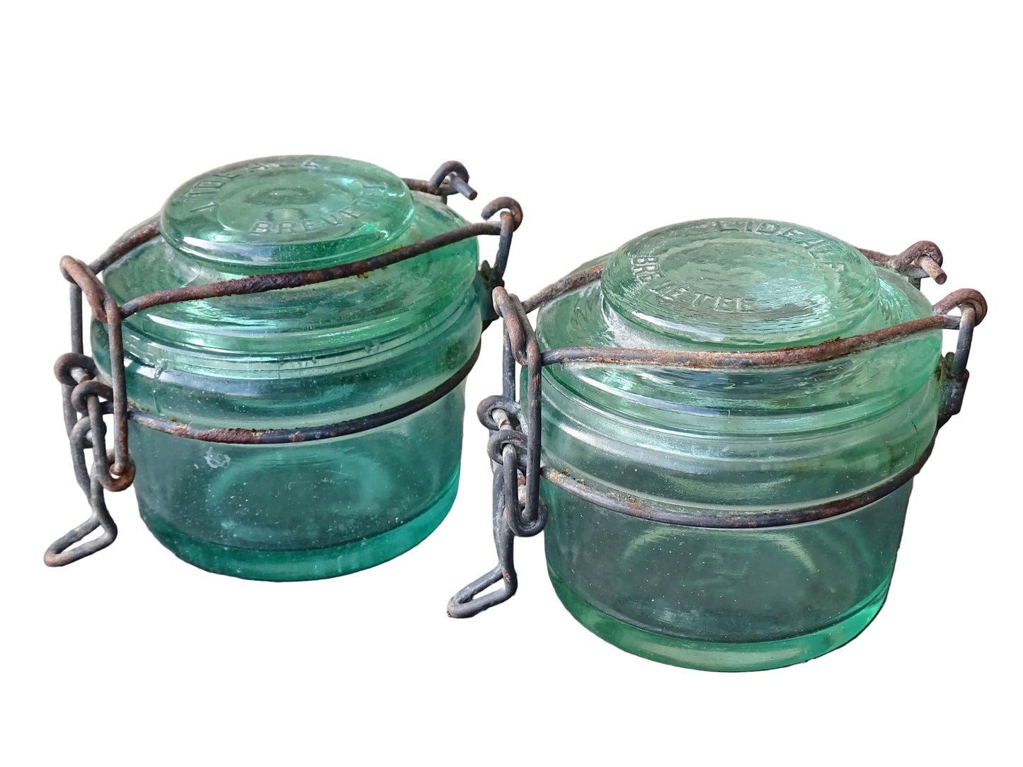 French Vintage Green Glass Preserving Jars by L'Ideale, Pair